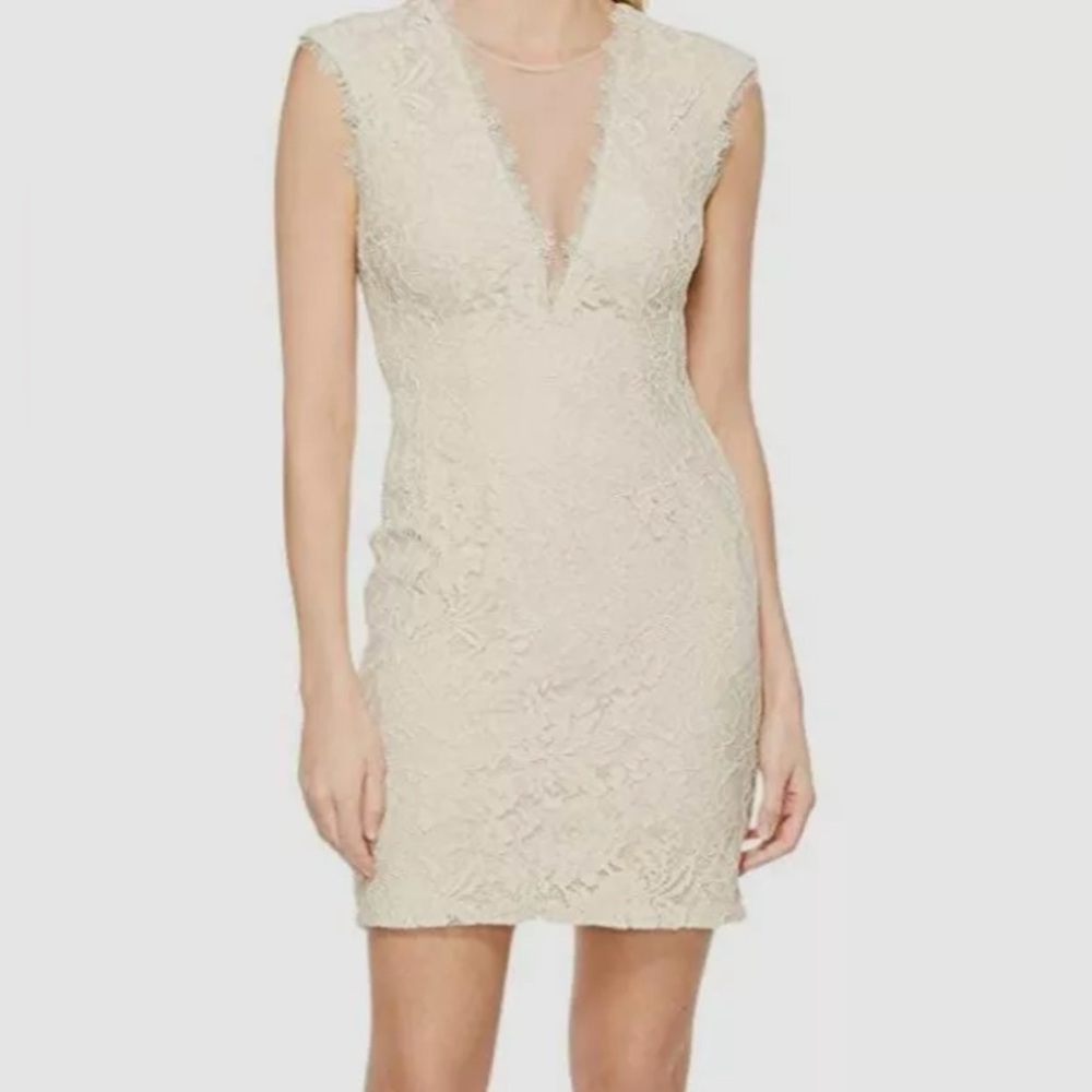 Aidan By Aidan Mattox Beige Open Back Lace Sheath Dress, Sz 8 - Picture 1 of 15
